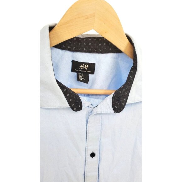 H&M XL Men Button down Collar Slim Fit Oxford Long-sleeve Light Dress Shirt - Picture 4 of 9